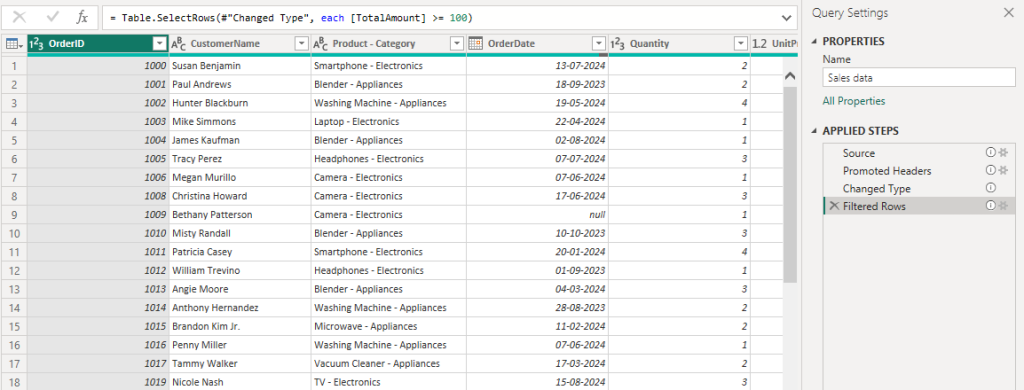 21 data transformed using m query