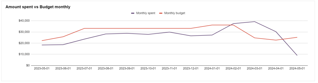 3.2. PPC monthly budget dashboard amount spent vs budget