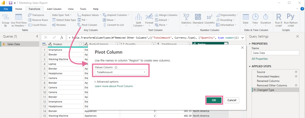 7 pivot column in power bi
