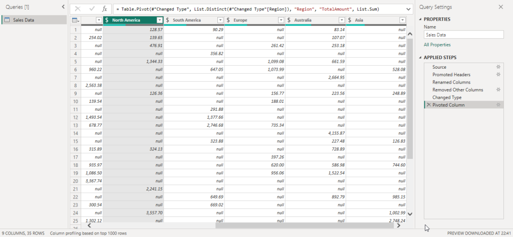 8 result of pivot column power bi