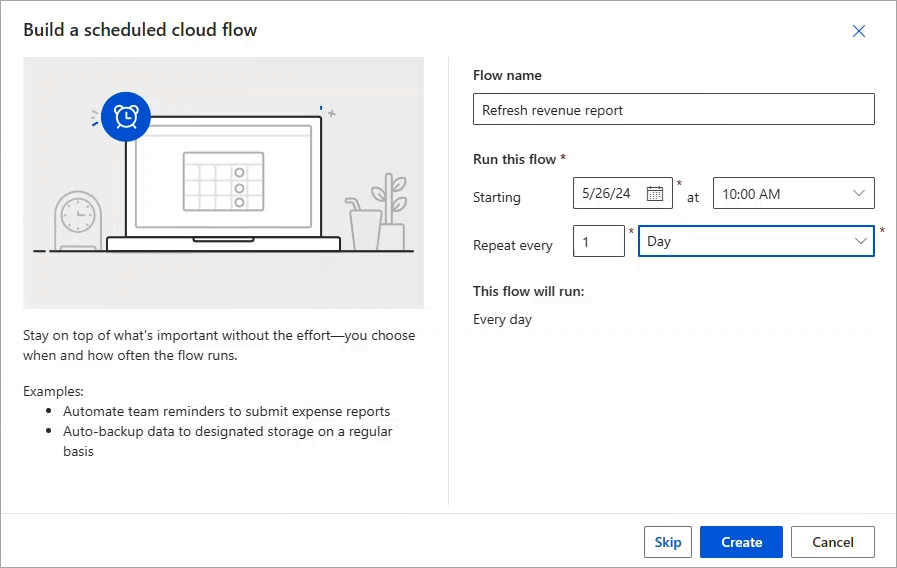 8. Export Excel on a schedule with Power Automate Entering a flow name