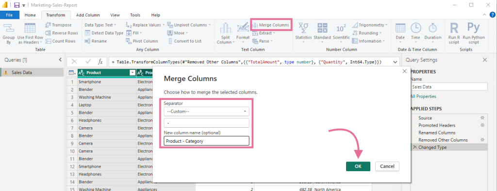 9 merge columns in power bi