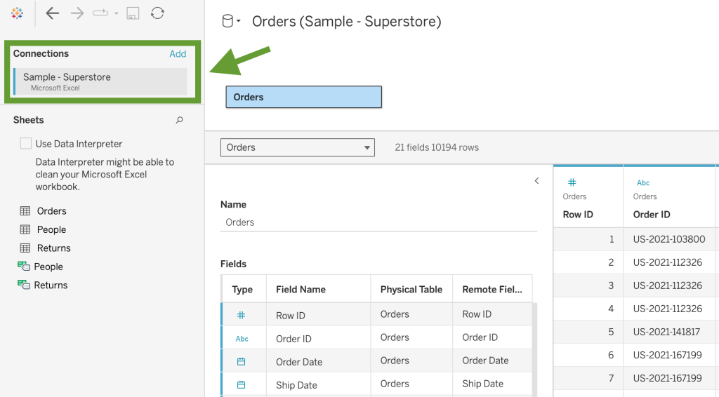 9. Excel data source added to Tableau