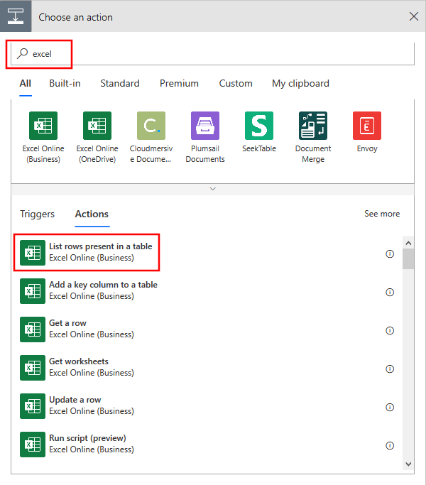 9. Export Excel on a schedule with Power Automate select action