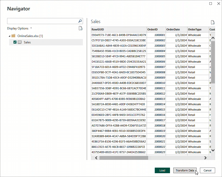 Figure 2.5. The Navigator window for an Excel file