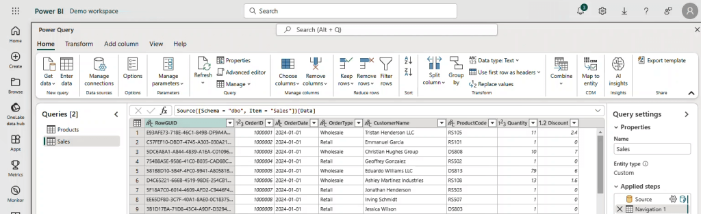 Figure 5.2. Power Query in Power BI Service Transform data
