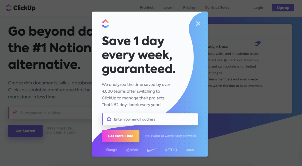 clickup popup image marketing funnel