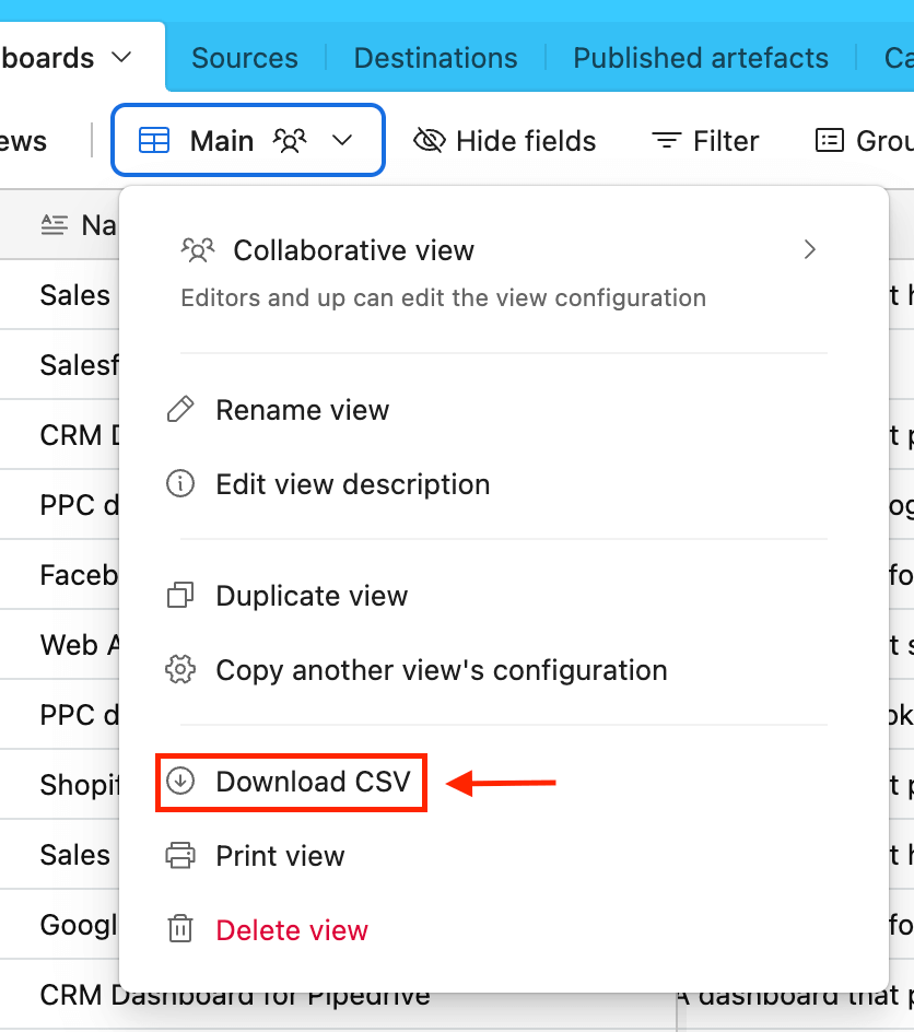 step 1 of csv upload for airtable to tableau connection