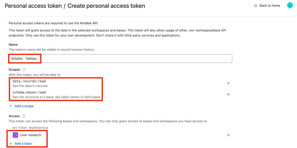 step 2 of airtable wdc method for connecting airtable to tableau