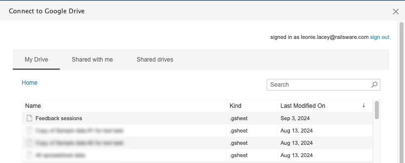 step 2 of gdrive method for connecting airtable to tableau