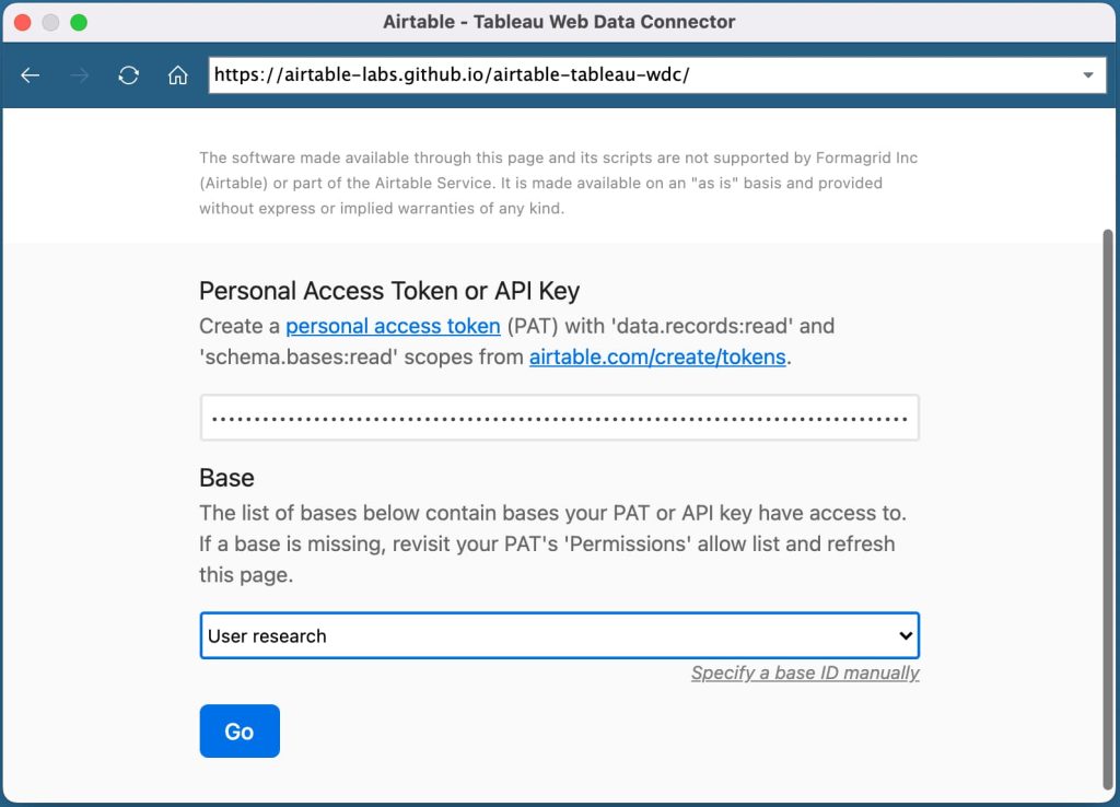 step 3 of airtable wdc method for connecting airtable to tableau