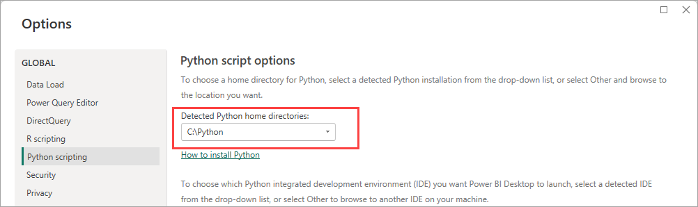 Figure 6.1. Python script option in Power BI Desktop