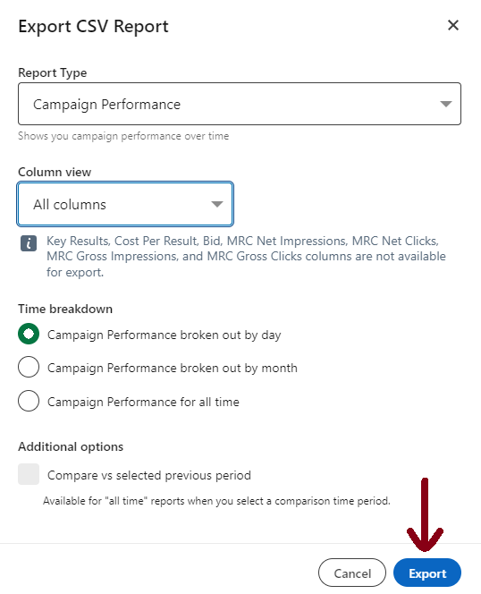 10 Metrics settings in LI Ads manager