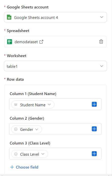 conectar google sheet y elegir columna