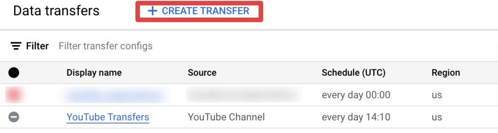 13. Creating a data transfer in BigQuery
