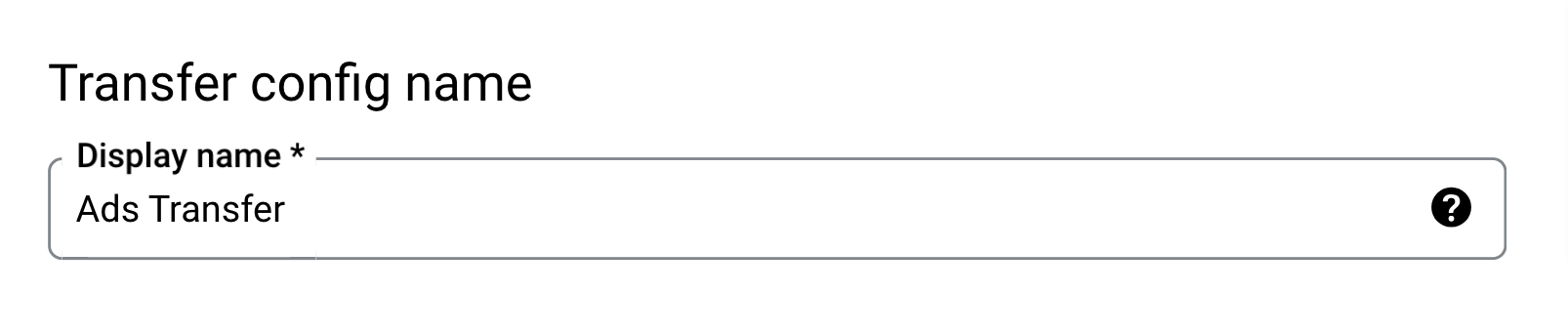 15. Specifying the name for the data transfer being created in BigQuery