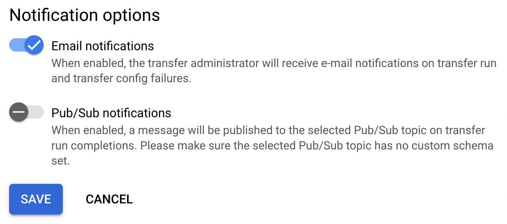 19. Enabling email notifications and saving the data transfer in BigQuery