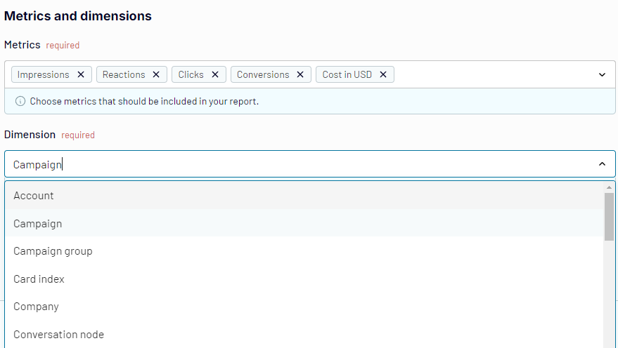 2 Metrics and dimensions settings in Data sources tab