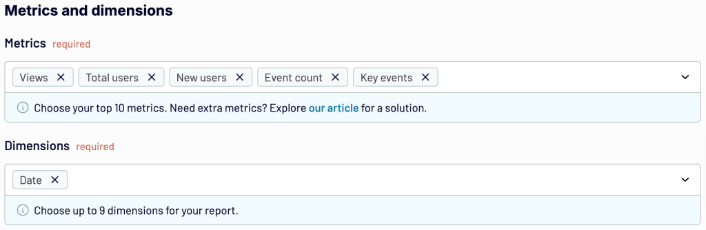 2 metrics and dimensions