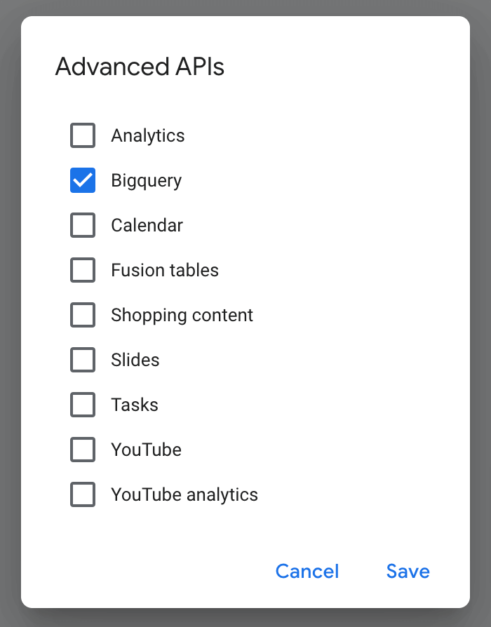 23. Enabling BigQuery when creating a script in Google Ads