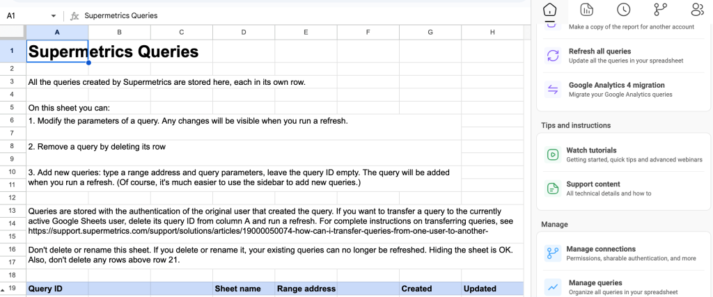 5.0. Supermetrics Queries sheet