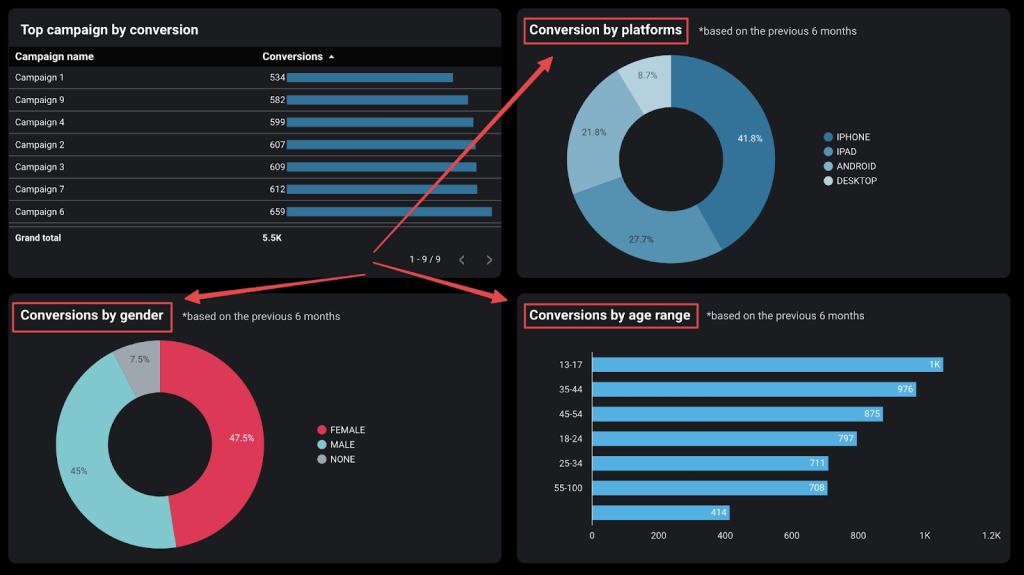 TikTok Ads dashboard in Looker Studio - conversion category