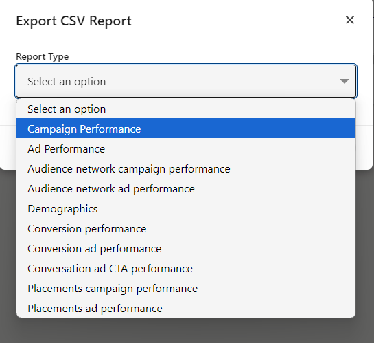 9 Report type selection in LI Ads manager