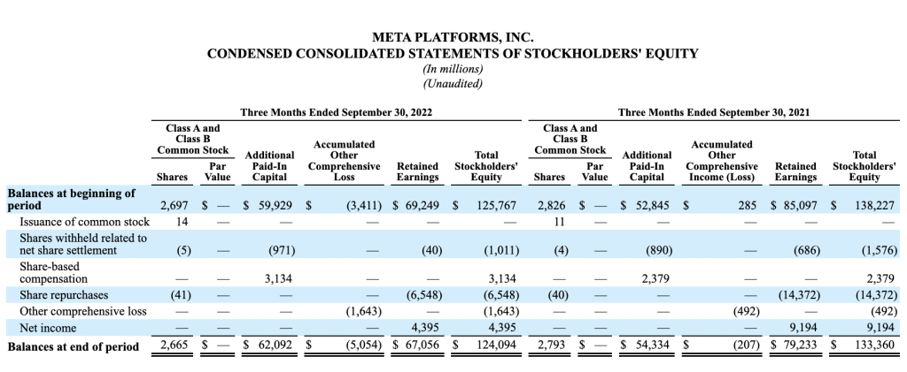 Meta shareholder equity report