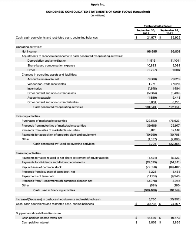 apple cash flow statement example