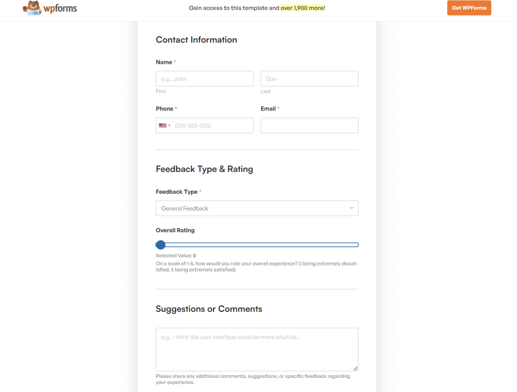 feedback form example