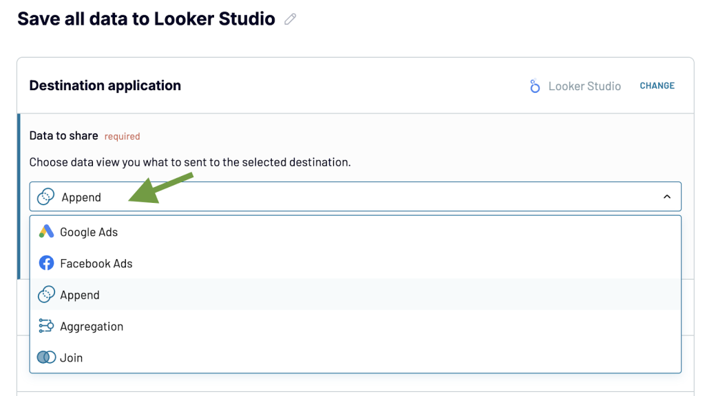select the appended dataset to send it to Looker Studio