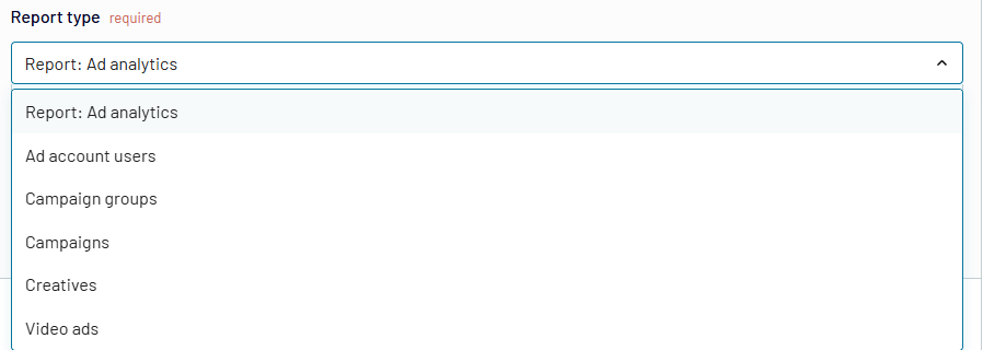 1 Report type selection menu in Coupler.io