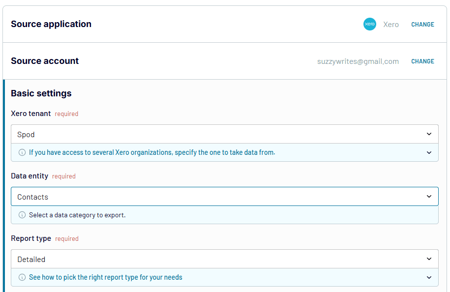 recopilar datos de Xero