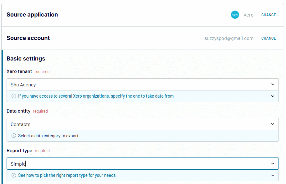 tirar de los datos de Xero