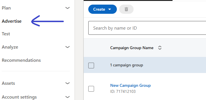 10 Advertise menu in LinkedIn Ads Manager