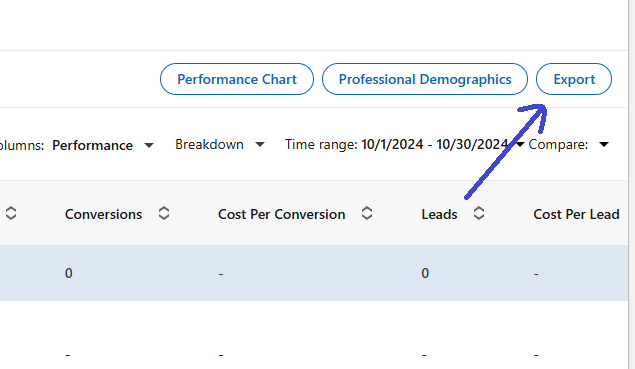 12 Export option in LinkedIn Ads Manager