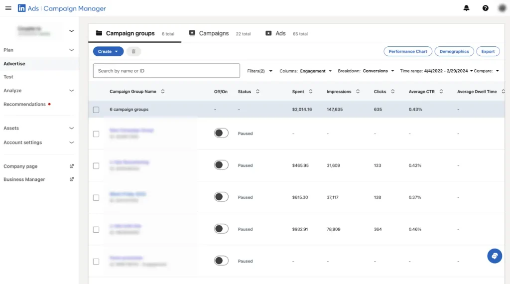 3.LinkedIn Campaign Manager Native report 1 1536x855