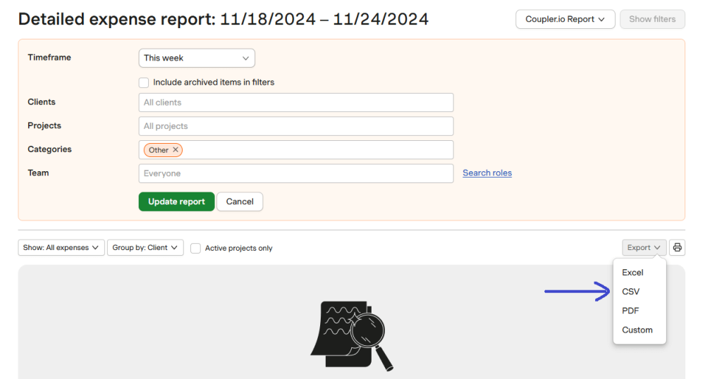 8 CSV report download in Harvest