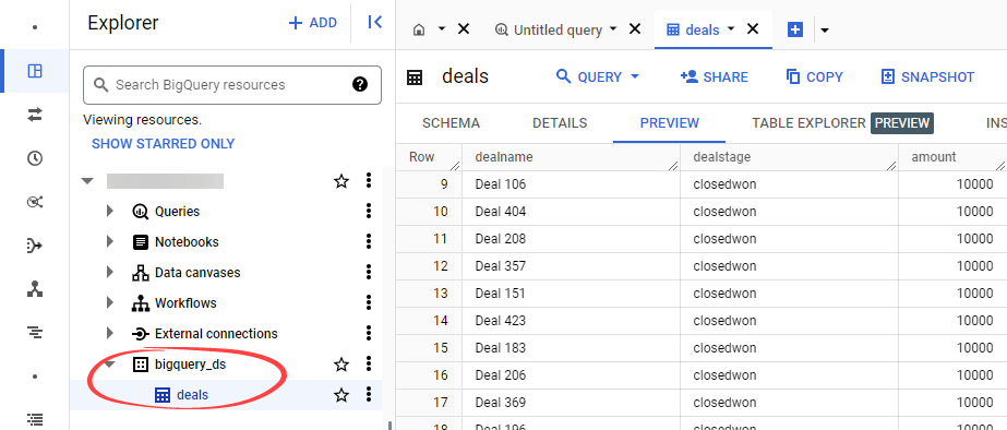 Visualización del resultado en BigQuery