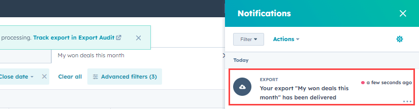 Panel de notificaciones de HubSpot