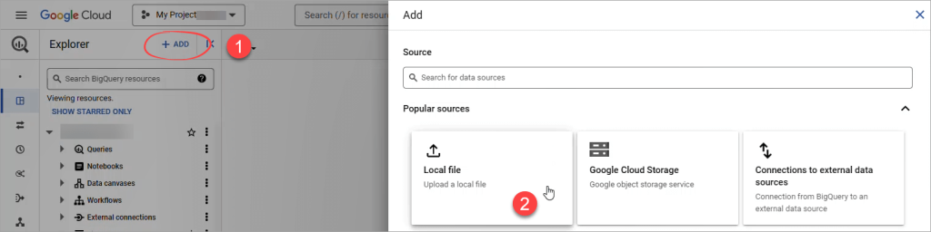 Figure 2.4. The ADD button in BigQuery