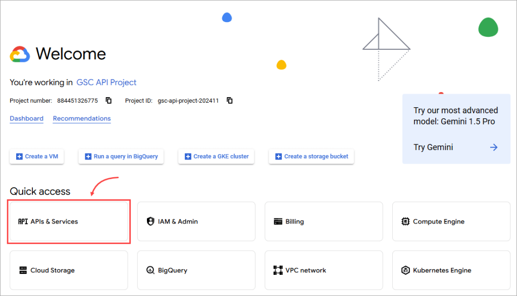 Figure 4.1. Clicking API & Services from the Quick access menu