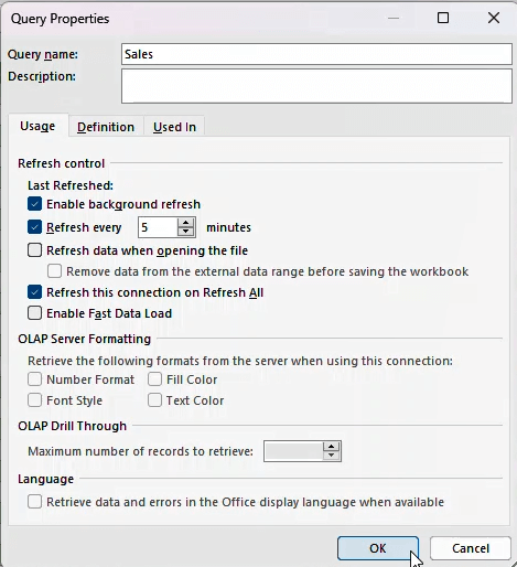 Figure 5.3.5. Data refresh option in Excel Power Query