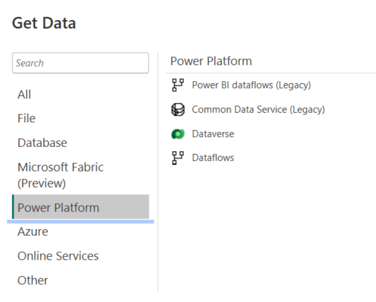 b. Power Platform data sources