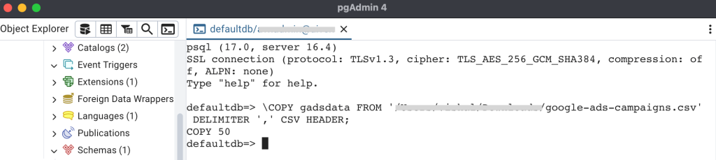 import google ads to postgresql