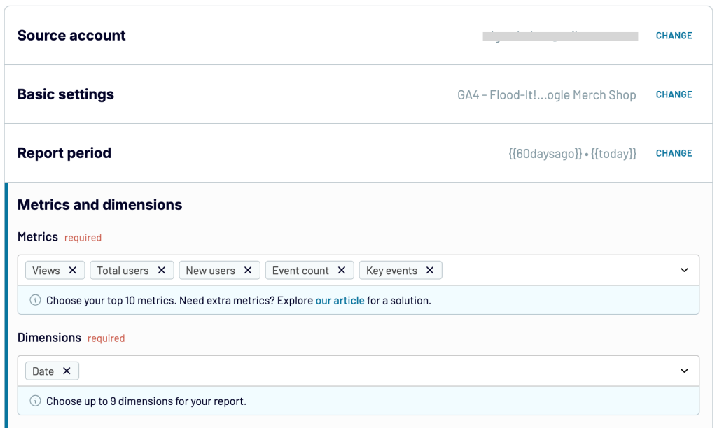 25. Build GA4 report template choose settings