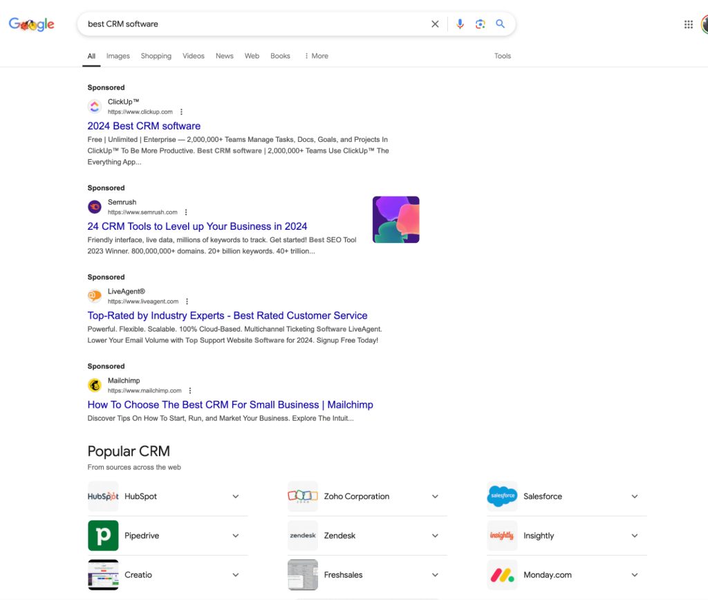 paid search results example