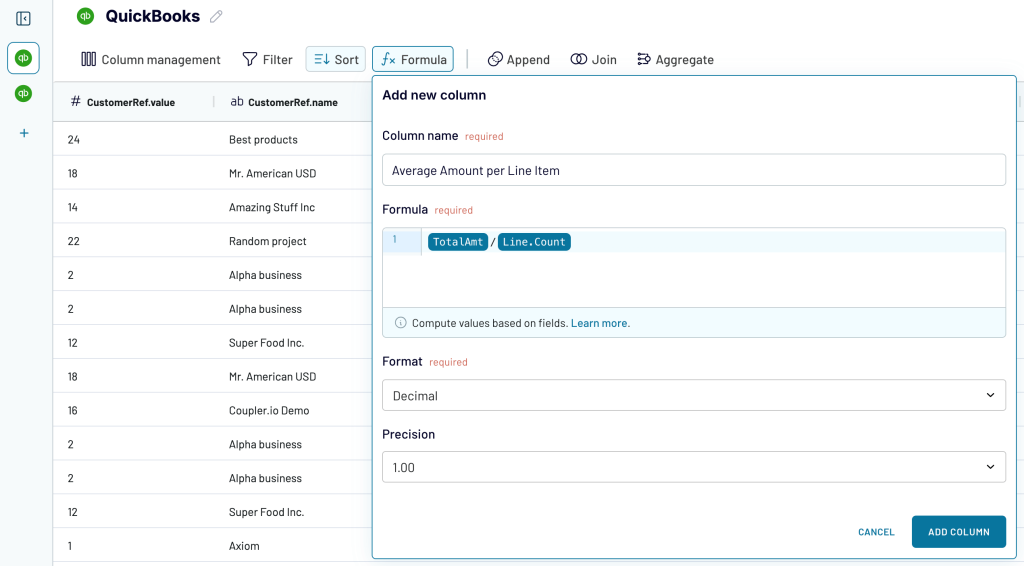 4. Creating a custom metric based on QuickBooks data with Coupler.io