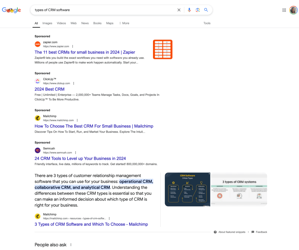 paid and organic search results example