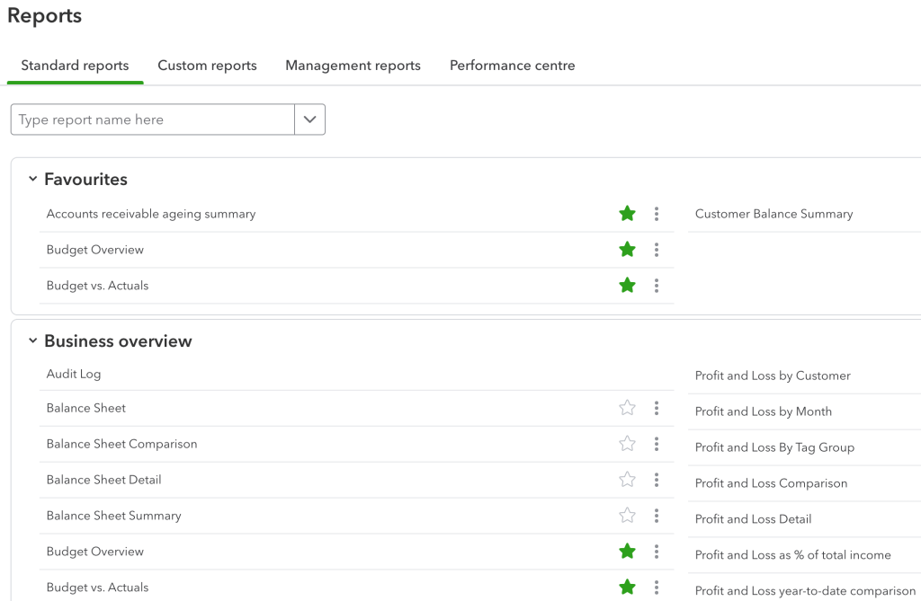 8. Reports tab in QuickBooks